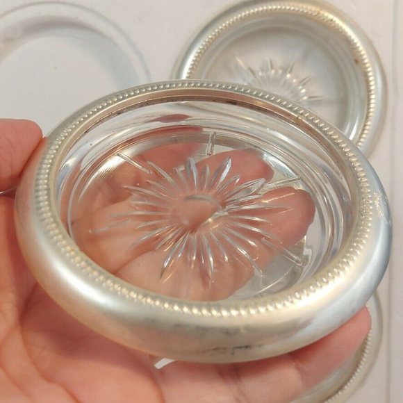 Leonard Crystal and Silver Coaster Ashtray Set Made in Italy Vtg New open box - Picture 4 of 6